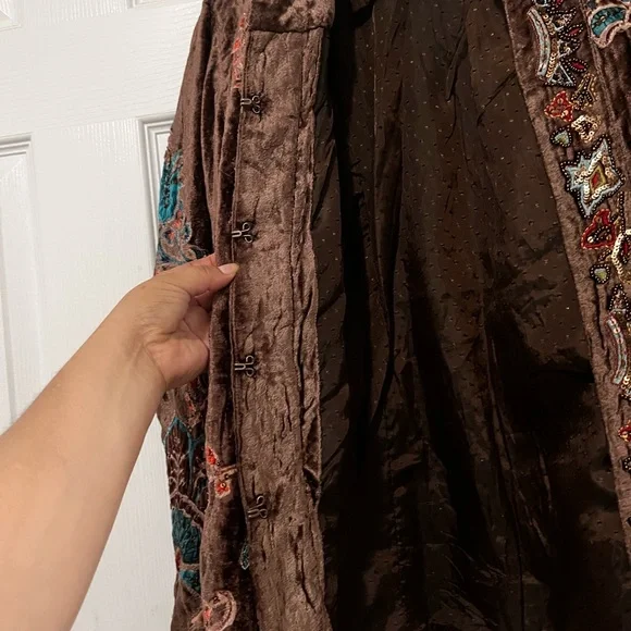 Chico's Brown Velvet Jacket with Colorful Embroidery - Picture 3 of 4